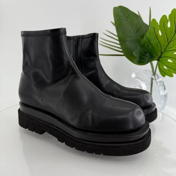 Jeffrey Campbell Womens Tanker Bootie Size 11 Black Leather Platform Heel Chunky - Picture 1 of 16
